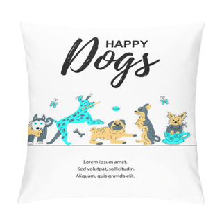 Personality  Vector Illustration With Hand Drawn Sketch Style Cute Doggies. Place For  Text. Banner For Pet Shop, Invitation, Dog Cafe, Show, Grooming, Flyers. Pillow Covers