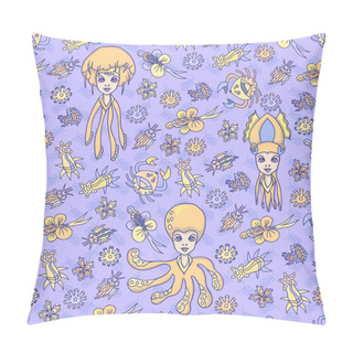 Personality  Sea Creature Seamless Pattern With Ocean Flowers, Octopus, Jellyfish And Squid Girls Pillow Covers