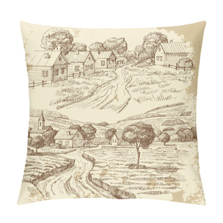 Personality  Village Houses Sketch With Food Pillow Covers