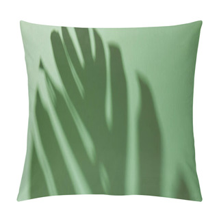 Personality  Panoramic Shot Of Tropical Leaf Shadow On Green Background Pillow Covers
