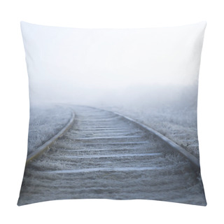 Personality  Winter Landscape. Railway On A Frosty Morning. Pillow Covers