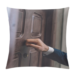 Personality  Partial View Of Collector Knocking On Door With Hand Pillow Covers