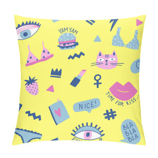Personality  Seamless Pattern With Hand Phrases And Symbols For Teenage Girls. Pillow Covers