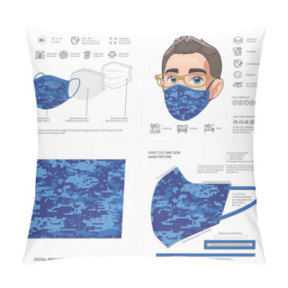 Personality  Face Mask Background Design, Pixel Camouflage Print, Military Pattern, Fabric, Protective Face Mask  Mockup Template, Seamless Print Vector, Abstract Pillow Covers