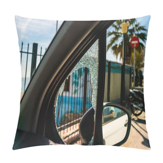 Personality  Selective Focus Of Sunshine On White Car With Broken Window  Pillow Covers