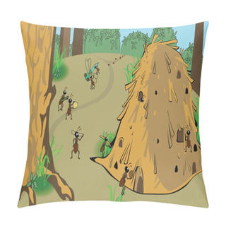 Personality  Vector Cartoon Anthill In The Woods Pillow Covers