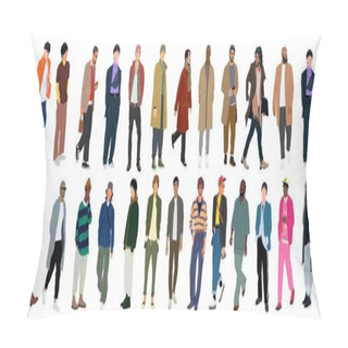 Personality  Bundle Of Street Fashion Men Vector Illustrations. Young Men Wearing Trendy Modern Street Style Outfit Standing And Walking. Cartoon Stylish Male Characters Isolated On White Background. Pillow Covers