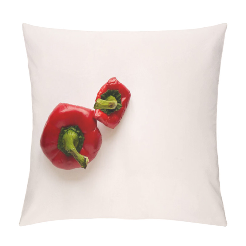 Personality  Red Bell Pepper Cut In Half. Pepper's Parts With Seeds. Light Background With Copy Space. Garbage Food. Pillow Covers