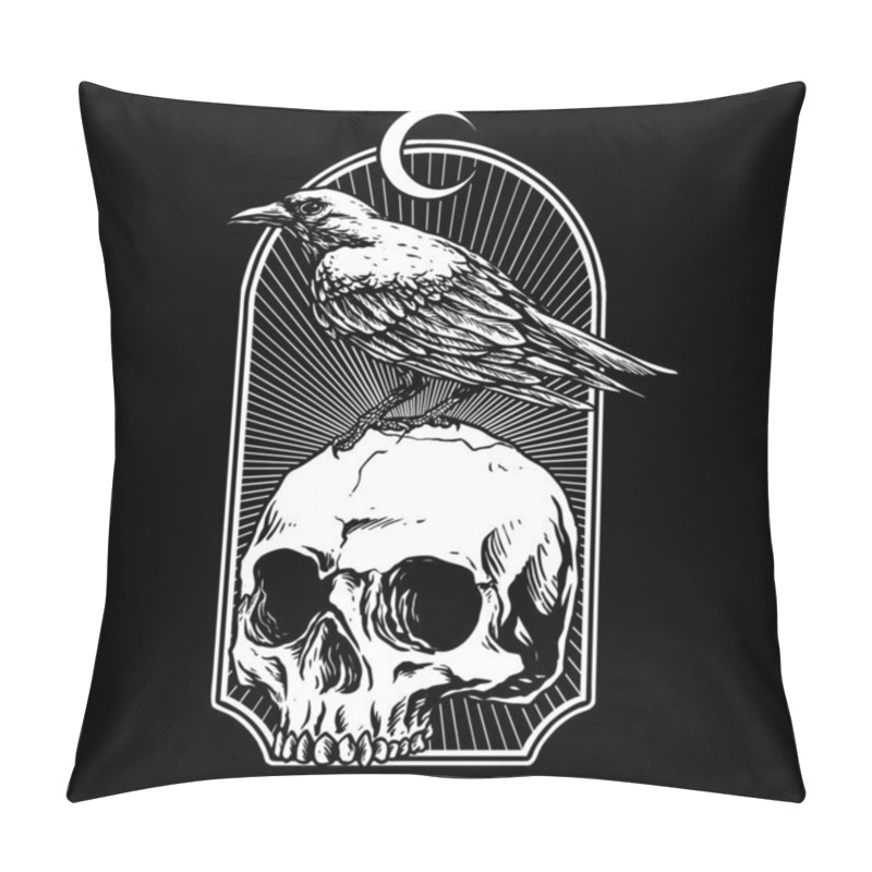 Personality  crow with skull vector illustration pillow covers