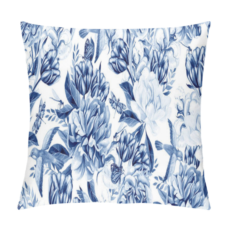 Personality  Watercolor seamless spring pattern with peony, tulip, cotton and birds.  pillow covers