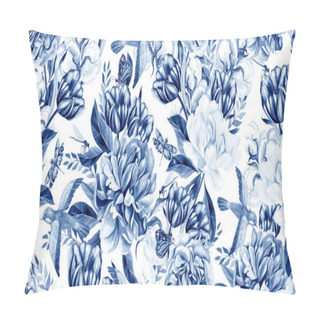 Personality  Watercolor Seamless Spring Pattern With Peony, Tulip, Cotton And Birds.  Pillow Covers