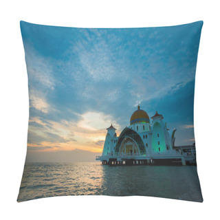Personality  Beautiful Architecture Of Melaka Straits Mosque In Malacca City In Malaysia. Beautiful Sacral Building In South East Asia During Sunset. Pillow Covers