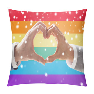 Personality  Close Up Of Male Gay Couple Hands Showing Heart Pillow Covers