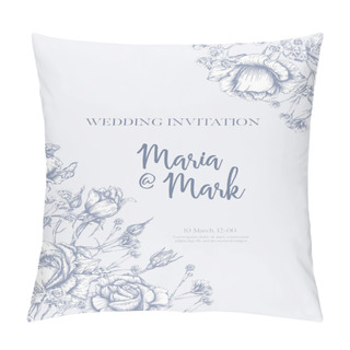 Personality  Wedding Invitation With Roses And Spring Flowers. Pillow Covers