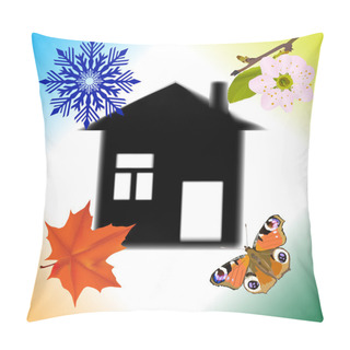Personality  Four Seasons Abstract House Illustration Pillow Covers