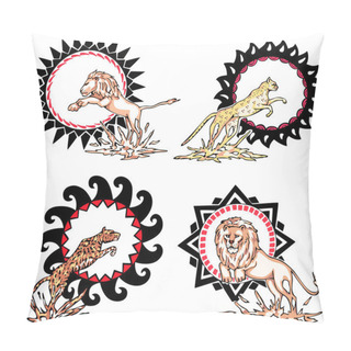 Personality  Totems - Lions And Leopards With Solar Signs Pillow Covers