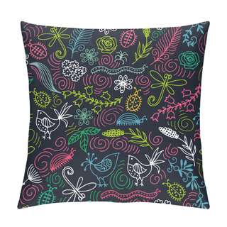 Personality  Vector Seamless Pattern With Birds, Flowers, Dragonflies And Beetles. Pillow Covers