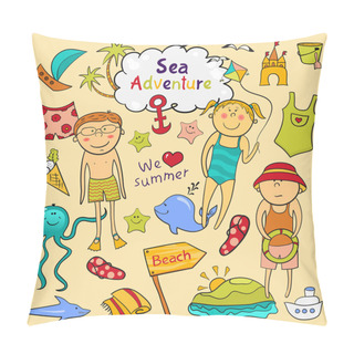 Personality  Beach  Set  In Doodle Style Pillow Covers