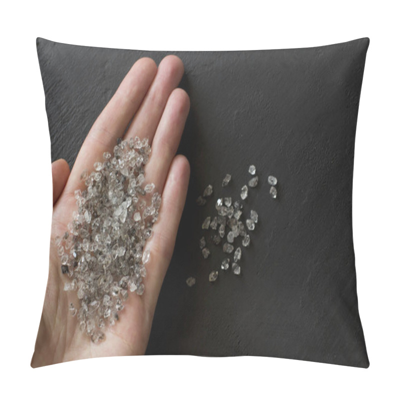 Personality  Raw Natural Diamonds, Graphite Quartz Are In The Hand. A Scatter Pillow Covers