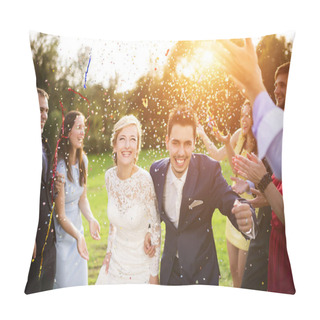 Personality  Newlywed Couple And Their Friends Pillow Covers