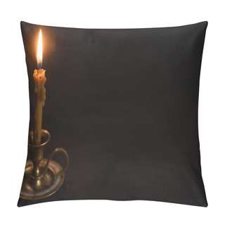 Personality  Church Candle In Candlestick Burning In Dark Pillow Covers