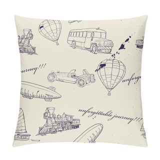 Personality  Seamless Texture With Set Of Vintage Transport. Pillow Covers
