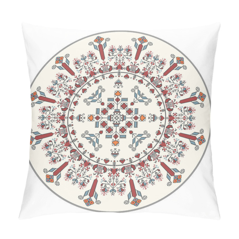 Personality  Traditional Bulgarian embroidery design element over white background pillow covers