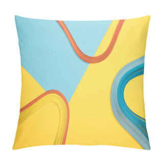 Personality  Top View Of Curved Multicolored Lines On Blue And Yellow Background Pillow Covers