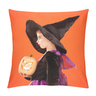 Personality  Halloween Kid Girl Costume On Orange Pillow Covers