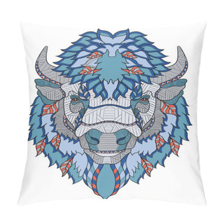 Personality  American Buffalo Head Zentangle Stylized, Vector, Illustration, Hand Drawn, Pattern. Zen Art. Ornate Vector. Color Illustration On White Background. Pillow Covers