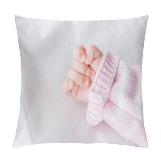 Personality  Cropped View Of Baby Lying On Bed  Pillow Covers