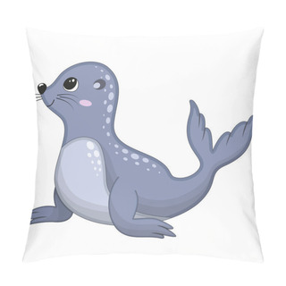 Personality  Vector Illustration Of Cartoon Cute Happy Fur Seal Jumping For Design Element. Funny Sea Animal On A White Background. Pillow Covers