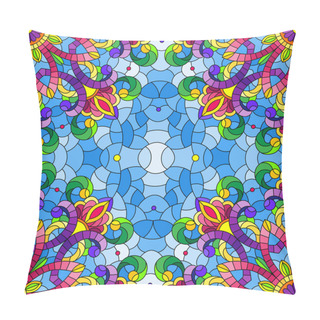 Personality  Illustration In The Style Of Stained Glass With Abstract Patterns And Flowers, Square Image  Pillow Covers