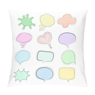 Personality  Set Of Cartoon Speech Bubble In Linear Style Of Different Colors And Shapes, Think And Talk Speech Bubbles Round, Curved, Heart Shaped, Rectangular For Design, Vector Illustration In Sketch Style. Pillow Covers