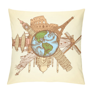 Personality  Sketch Famous Buildings Around Planet Earth Pillow Covers