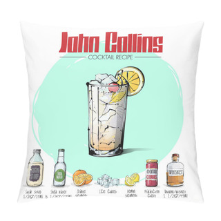 Personality  Hand Drawing Of Cocktail With Ingredients. Vector Illustration Pillow Covers