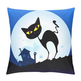Personality  Black Cat Silhouette In Night Town Pillow Covers