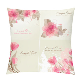 Personality  Set Of 4 Romantic Flower Backgrounds In Pink And White Colours. Pillow Covers