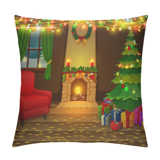 Personality  Christmas Fireplace With Xmas Tree, Presents And Armchair Pillow Covers