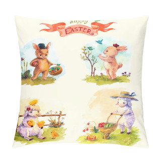 Personality  Watercolor Vintage Style Easter Collection, Cute Animals Pillow Covers