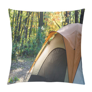 Personality  Early Morning Light Shining On Tent On Campsite In Forest In Autumn Pillow Covers