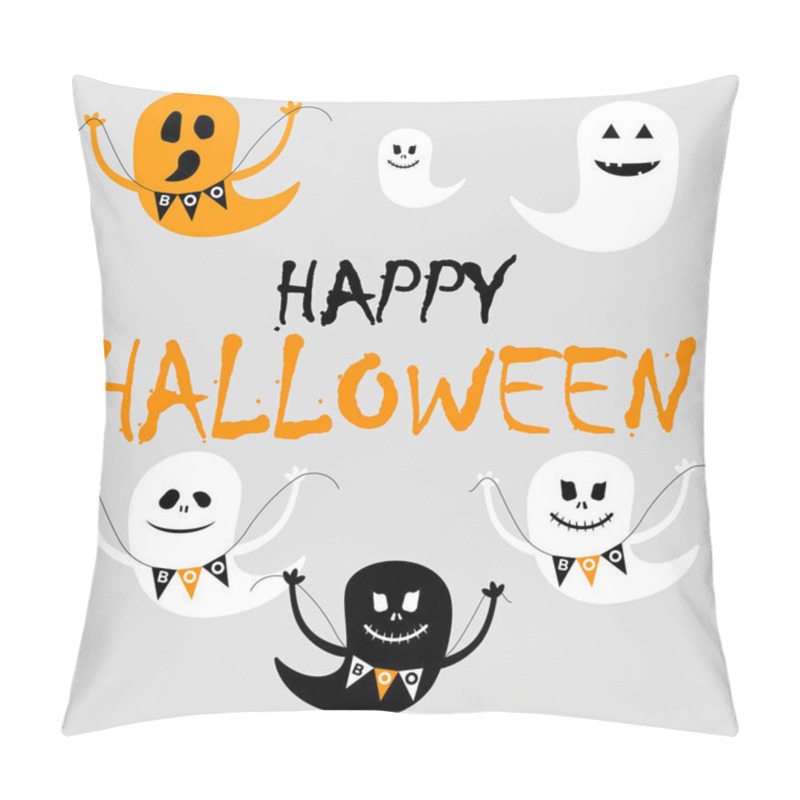 Personality  Happy halloween. Cute ghost with buntings, flags. Boo. pillow covers