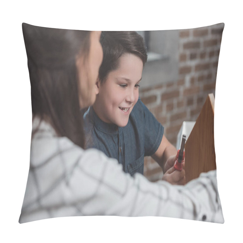 Personality  Boy Building Birdhouse Pillow Covers