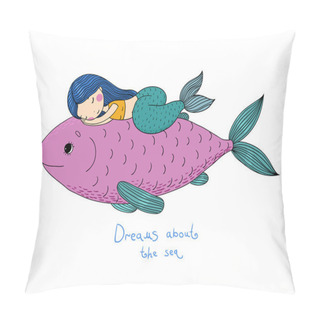 Personality  Beautiful Little Mermaid And Big Fish. Pillow Covers