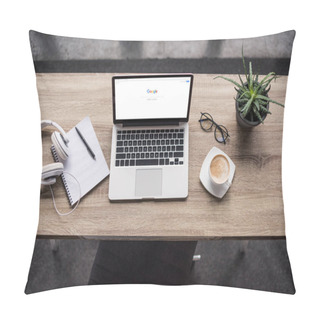 Personality  Top View Of Laptop Standing At Modern Workplace With Google Website On Screen Pillow Covers