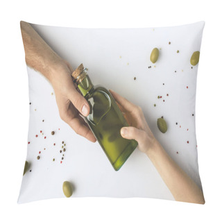Personality  Man And Woman Holding Bottle Of Oil Pillow Covers