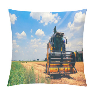 Personality  Combine Harvester Harvesting Beans In Cultivated Field Pillow Covers