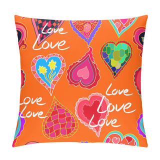 Personality  Colorful Seamless Patchwork With Hand Drawn Doodle Hearts. Pillow Covers