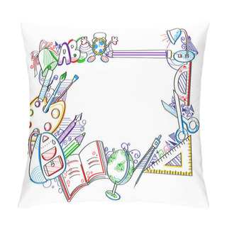 Personality  Back To School Concept With Book, Pen, Pencil And Other Sattionery Object Pillow Covers
