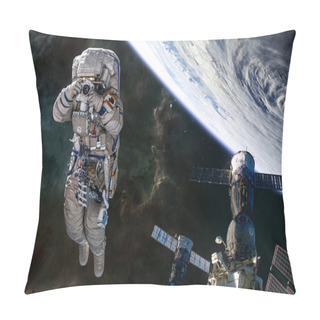 Personality  Astronaut, Space Station, Orbit Of Planet Earth. Solar System. Science Fiction Pillow Covers
